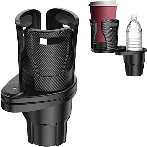 Multifunktionaler Auto-Getränkehalter, tragbarer Zwei-in-Eins-Auto-Wasserbecherhalter 360 ° drehbarer, Verstellbarer Boden, geeignet für Wasserbecher, die meisten Wasserflaschen (Kohlefaser)