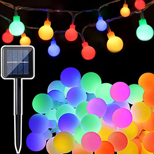 50 LED Globe Lichterkette Bunt Solar, 7M Kugel Lichterkette Außen Solar Aussen Kette, 8 Modi Wasserdicht Lichterkette Solarbetriebene für Garten Bäume Party Weihnachts Deko Beleuchtung, Mehrfarbig
