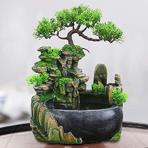LED Zimmerspringbrunnen Garten Brunnen Steingarten Wasserfall Pflanze Zimmerbrunnen Desktop Ornament