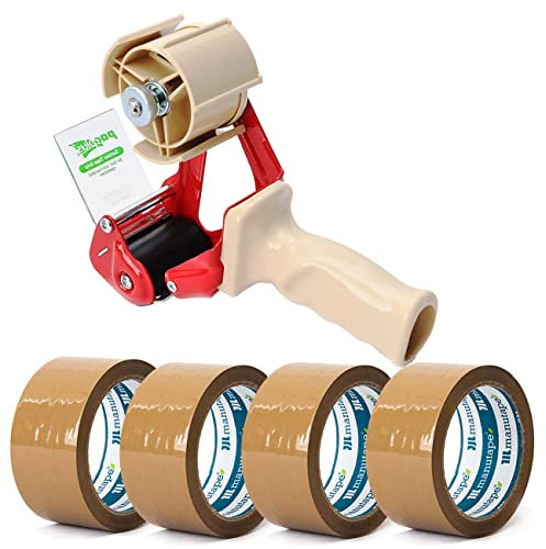 Edenpack Pro-Series Tape Gun Dispenser Robust Pistol Grip Heavy Duty Parcel Seal Packaging up to 50mm Width + 4 x Brown