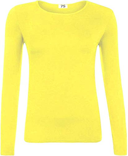 7STYLES® Girls TOP Long Sleeve T Shirt Kids Basic Plain TOP Crew Neck School Uniform 5-13 (as8, Age, 11_Years, 12_Years, Regular, Yellow)