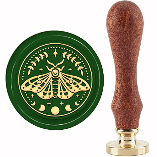 craspire Wachssiegelstempel Motte Siegelwachs Stempel Girlande Und Mondphase 30 mm/1.18 Zoll Abnehmbarer Messingkopf Siegelstempel Mit Holzgriff Für Einladungen Karten Geschenkverpackung