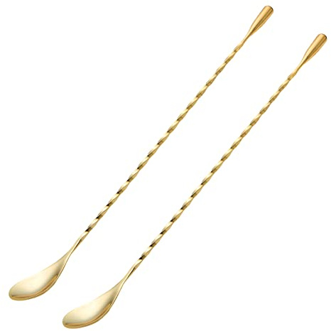 2 Pcs 12 Inches Bar Spoon, Long Handle Mixing Stirrers for Drink, Briout Stainless Steel Bar Cocktail Shaker Spoon, Gold