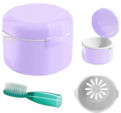 DIDATOOL Prothese Box, Prothesendose, Zahnprothesen Box mit Filter, Zahnprothesen Behälter, für Die Aufbewahrung und Zum Eintauchen Zahnersatz Reinigungsbäder (Helles Lila)