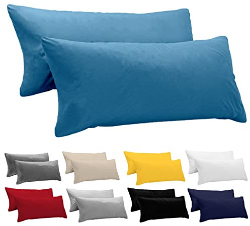 Dreamzie Kissenbezug 40x145 (Set mit 2) - 100% Jersey Baumwolle 150 g/qm Kissenbezüge -Blau - Für Kissenbezug 40 x 145 - Kissenhülle - Kissenbezug - Resistent und Hypoallergen