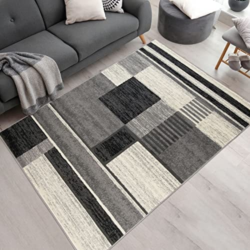 Mazovia Teppich Wohnzimmer 140x200cm Anthrazit Grau Geometrisch 90er-Retro