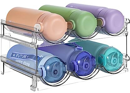 Sbosbo Water Bottle Organizer, Stackable 2 Pack Water Bottle Holder for Kitchen Fridge Cabinet Organization and Storage, Plastic Wine Rack/Drink Bottle Holder