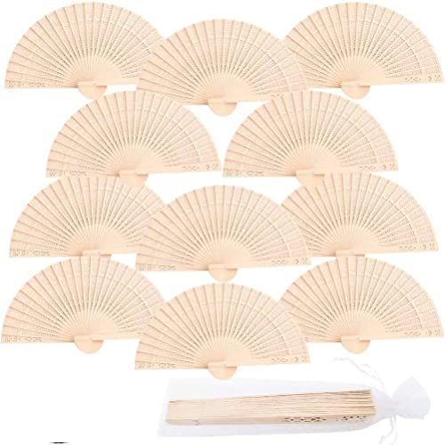iZoeL 24 STK. Handfächer Holzfächer Fächer Hochzeit Papierfächer Hochzeitsfächer Taschenfächer Faltfächer Gastgeschenk für Hochzeit Sommer Party mit Beutel (Retro Holz)