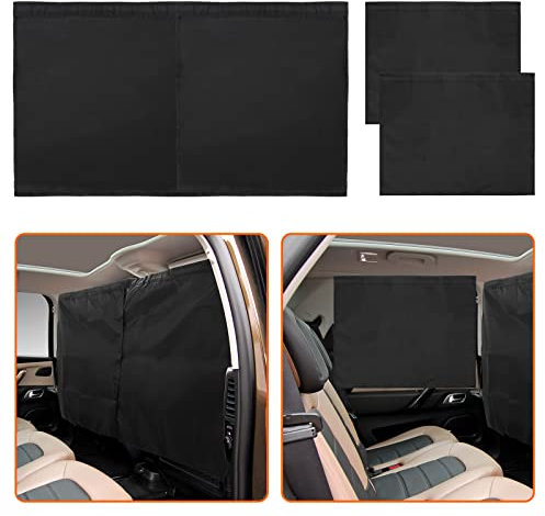 Hoedia 3 Pack Car Divider Privacy Window Curtains, Car Front and Rear Partition Curtain Removable Divider Sun Shade, Privacy Travel Nap Night Window Camping Detachable Simple Curtain Set