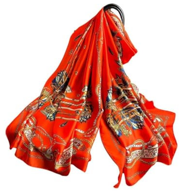 Trillion London® Spring Collection | Designer Silk Scarf For Women | Lightweight Neck Scarves | Shawl Wraps | Orange Printed | Suitable for Daily Life | Travelling & Gifting | Smooth & Soft Finish