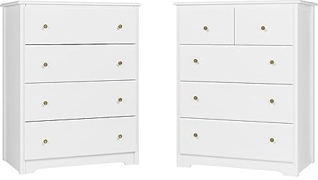 HOCSOK Kommode 2er Set, Kommode mit 5 Schubladen & Sideboard mit 4 Schubladen, Schubladenschrank viel Stauraum, Komodenschrank für Wohnzimmer, Schlafzimmer, Flur, 74x40x94cm, Creme Weiß