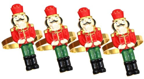 Luxshiny 4Pcs Nutcracker Soldier Napkin Rings Metal Napkin Buckle Decoration for Christmas Holiday Dining Table Party