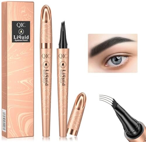 Eyebrow Pen, Waterproof Ink Gel Tint Drawing Eyebrow Pencil with Four Tips, Natural Looking Brows Stay on All Day (Black)