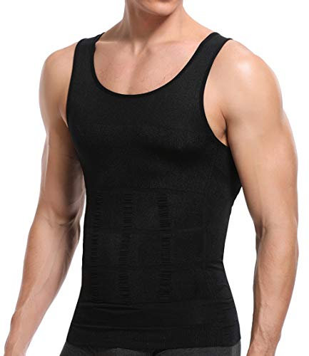 SLIMBELLE Shapewear T-shirt de compression pour homme - Débardeur gainant - Débardeur sans manches - Gilet élastique - Corsage minceur - Vest pour homme, #1 noir., XXXL