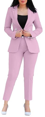 shownicer Tailleur Pantalone Donna Curvy Completo Blazer e Pantaloni Tuta Ufficio e Lavoro Completo Tailleur Due Pezzi Taglie Forti Completo Set da Cerimonia E Rosa Chiaro XS