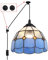 SUNLLOK Lustre suspendu moderne en verre bleu de style Tiffany - Hauteur réglable - Plug in - Lustre - Décoration d'intérieur - Pour salon, restaurant, couloir