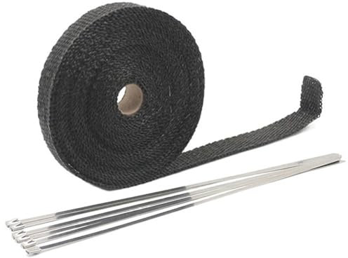 LIUCHUCHU Exhaust Wrap Thermal Tape For Exhaust Wrap Insulator Glass Wool Insulation 5cm*5M 10M 15M 20M Fiberglass Resistant Stainless Ties Exhaust Heat Wrap(5x20 Black)