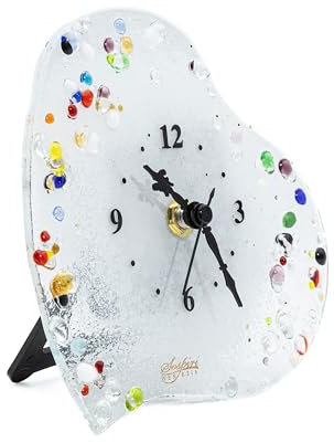 Sospiri Venezia Orologio da Tavolo Vetro Murano Meccanismo Silenzioso Decorato a Mano Soprammobile Casa -Idea Regalo Cerimonia Bomboniera con Scatola Elegante (19x19 cm Cuore)