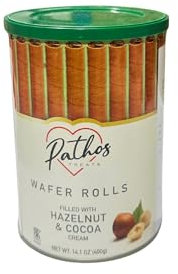 Wafer Rolls - Deliciously Fine Hazelnut Cocoa Cream Wafer Rolls - 400g Tin | Decadent, Crispy, Creamy Treat for Desserts & Snacks Filled Crispy Wafers, Irrestible Tea Time Snacking