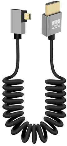 RIIEYOCA Câble Micro HDMI à HDMI Court Enroulé à 90 Degrés, Angle Gauche 18Gbps Haute Vitesse Micro HDMI2.0 Support 4K@60Hz, Compatible avec les Caméscopes, les Moniteurs (Gauche)