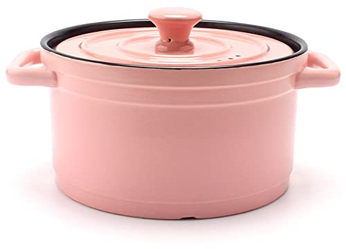 QTANZIQI Enameled Cast Iron Covered Dutch Oven, Enameled Cast Iron Casserole Dish with Lid, Sturdy Cookware Cast Iron Pot with Lid, Non-Stick Ovenproof Enamelled Casserole Pot Pink 5L