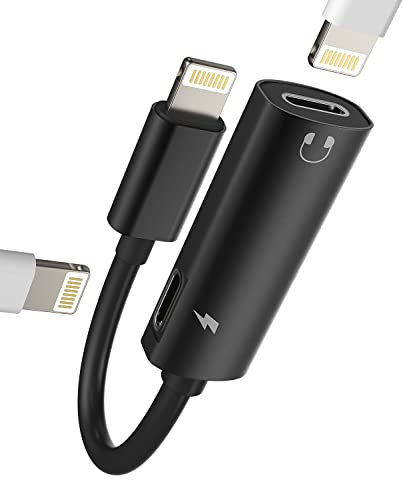 for iPhone Aux Adapter 2in1 Dual Lightning Headphone Jack Splitter 14 13 12 Pro Max Audio Charger Port Dongle Earphone Charging plug Cable Adaptor for Apple iPad Mini Connector Charge Converter