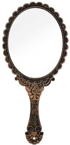 Futuhada Espejo de Mano Antiguo Vintage Floral en Relieve, Ovalado Bronce para Peluquería, Maquillaje, Hogar y Viajes