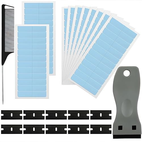 Hair Extension Tapes,Tape in Hair Extensions Human Hair,132Pcs Include Tape in Hair Extensions Scraper Blade Comb,No-Residue Tape Double Durable Waterproof Tapes