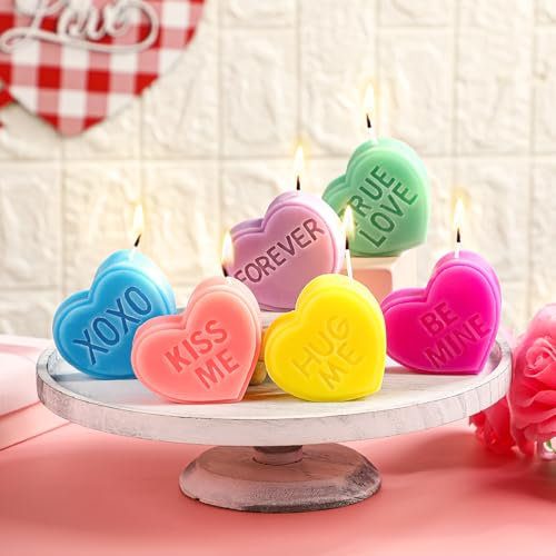 Conelist Herzförmige Kerze zum Valentinstag, Konversation, ästhetisch, geruchlos, handgefertigt, romantische Gesprächskerzen, Valentinstagsgeschenke für Zuhause, Hochzeitsdekoration, 6 Stück