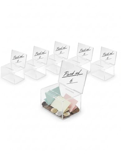 Deflecto Suggestion Box with Sign Holder, Pack 6, Crystal, Slot 89x6mm | Secure collection box for suggestions, business cards, raffle tickets or donations. Includes sign holder.