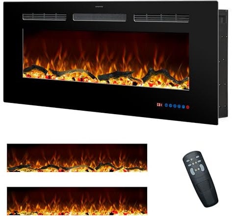 Rodalflame 42 Inches Elektrokamin, Einbau- und Wandkaminheizung für den Innenbereich mit Fernbedienung, 13 Farbflammen mit Holz & Kristall, 9H Timer