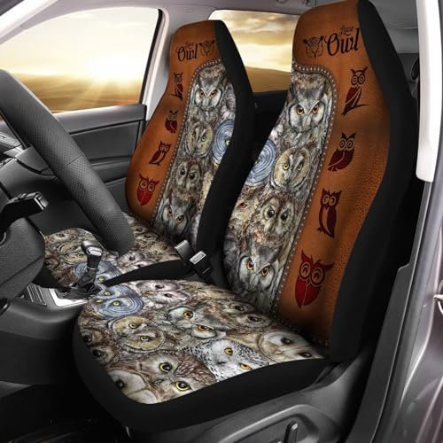 2Er Set Schonbezüge Autositz, Lederdruck Eulen Sitzbezug Verschleißfester Autositzbezüge Wasserdicht Sitzbezüge