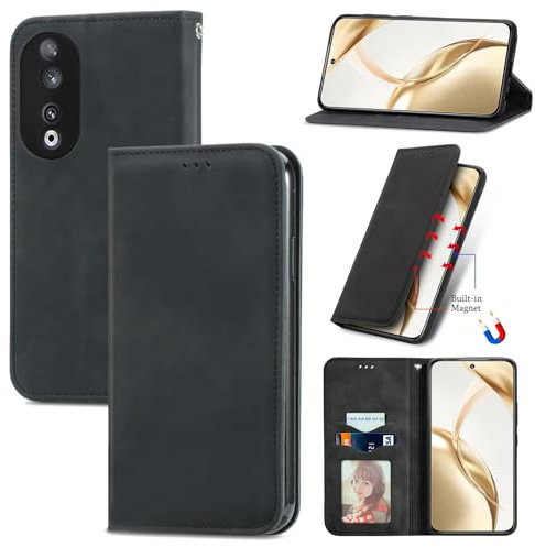 Cracedily Coque pour Honor 90 Pochette, Etui Protection Housse Premium en Cuir PU, Etui à Rabat Pochette de Portefeuille Étui pour Honor 90 Case, Noir