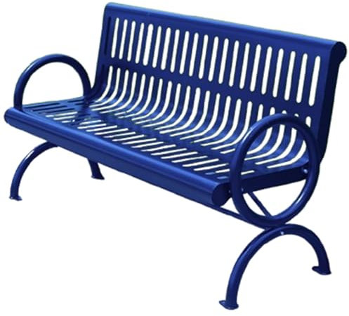 VOIRDA Gartenbank Metall Sitzbank Outdoor mit Rückenlehne Armlehnen 4-5 Sitzer Terrassenbank Aus Akazienholz & Metall Bis 700kg Belastbar Bank für Hof Veranda Langlebig(Blau,120 * 65 * 83cm)