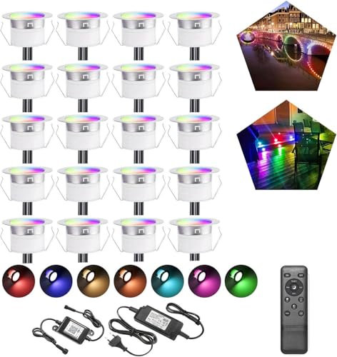 20er WIFI RGB Led Bodeneinbauleuchten Arbeitet mit Alexa,RGB LED Einbaustrahler DC12V Ø30mm 0.6W LED Boden WiFi Wireless Smart Phone