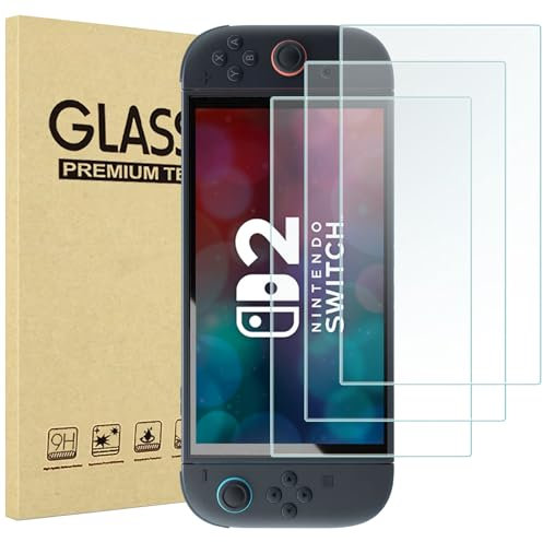 ProCase 3 Verres Trempé pour Nintendo Switch 2, Film Protection Protecteur d'écran pour Nintendo Switch 2, Anti Rayures Sans Bulles 0.33mm Épaisseur Dureté 9H