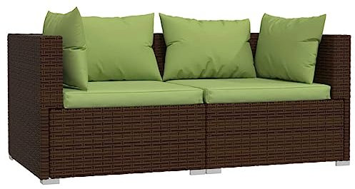 Willood Gartenmöbel 2 Sitzer Sofa mit Kissen 2 Sitzer Braun und Grün