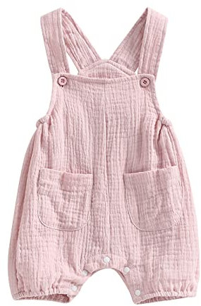 Geagodelia Tuta Neonata Estiva con Bretelle Salopette Neonato Senza Maniche Colore Solido Pagliaccetto con Tasche Tutina per Neonati 0-24Mesi (Rosa, 0-6 Months)
