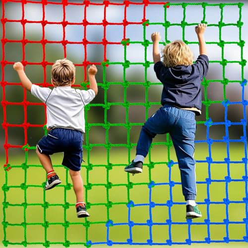 HARERNET Kletternetz für Kinder im Freien, Polyester, Kletternetz, gespleißt mit 3 Farben, Robustes Militär-Kletternetz für Seilleiter, Spielplatz, Schaukel, Baumhaus, Dschungel-Fitnessstudios (18 x