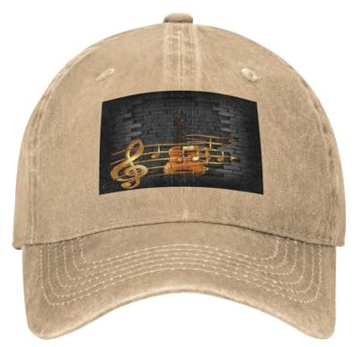 POKIKKJH Baseballkappe aus gewaschener Baumwolle für Herren und Damen, mit Notengitarren-Print, natur, Einheitsgröße