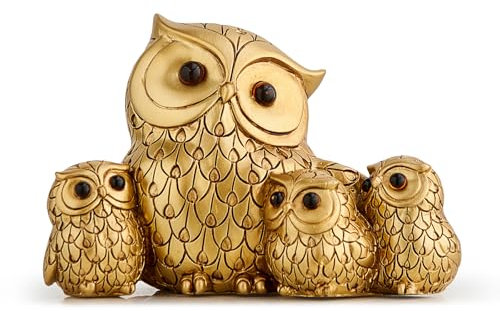 Gold Eule Familie Statue Deko Niedliche Eule Figur Tisch Regal Dekor Akzente, Moderner Vogel Skulptur für Haus Wohnzimmer TV Stand Büro Bücherregal (Gold-B)