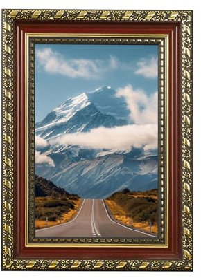 Dark Red Ornate A4 Picture Frame for Photos, Artwork, or Posters – Baroque Style Ready to Hang or Stand, Wall Hooks Included, Shabby Chic with MDF Backing and Shatterproof Clear Perspex Sheet