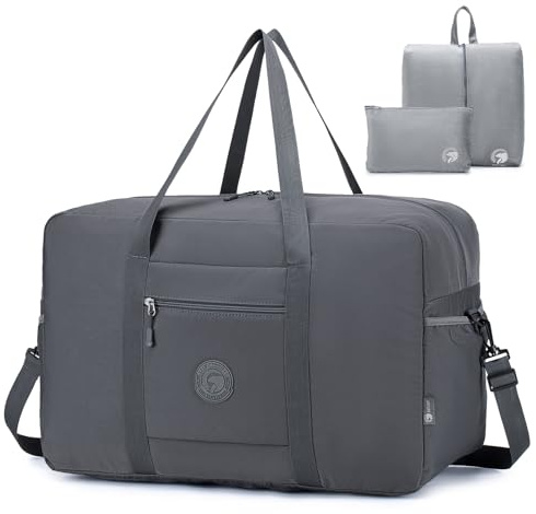 SPAHER Handgepäck Tasche Reisetasche 55x35x25 KLM Air France Transavia Leichte Reisetasche Faltbare Groß 51L wasserdichte Tasche Flugzeug Weekender Damen Herren Travel Duffle Bag Cabin Bag Grau