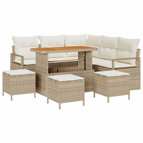 vidaXL 9-teilige Garten Sofa Set mit Kissen Beige Poly Rattan Akazie