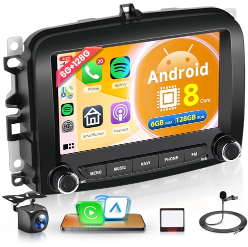 6G+128G 8 Core Wireless Carplay Android 15 Autoradio per FIAT 500L 2013-2019 7 Pollici Touchscreen Autoradio con Android Auto GPS Navi WiFi Mirror Link Bluetooth FM/RDS/DSP/SWC Telecamera Posteriore