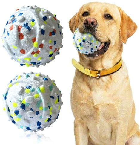 CAISHOW Dog Ball Squeak Toys (Bell ball 2Pcs White)