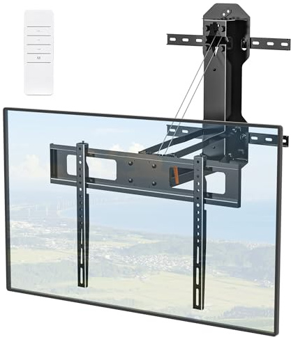 WHYFONE Motorized TV Mount with Remote for 32 to 85 inch Screen up to 88 lbs, Electric TV Mount Drop Down 17.7” Height-Adjustable on Fireplace, Max VESA 900x600mm, 16 18 24 Stud Wall