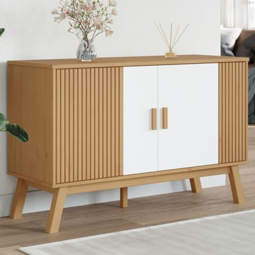 Mimdixy Sideboard Küche Barschrank,Sideboard Weiß und Braun 114x43x73,5 cm Massivholz Kiefer