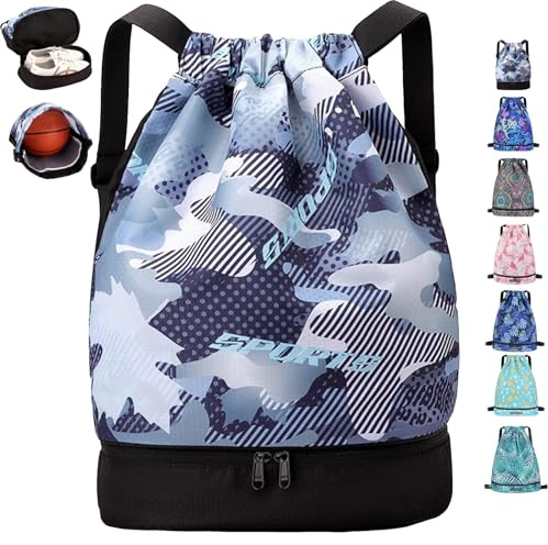 AUNGKWANG Turnbeutel Junge Mädchen, Sportbeutel mit Kordelzug and Schuhfach, Schwimmtasche, Wasserdichter Rucksack, Kinder Sporttasche für Sport, Fußball, Strand, Schwimmen, 38 x 18 x 40 cm