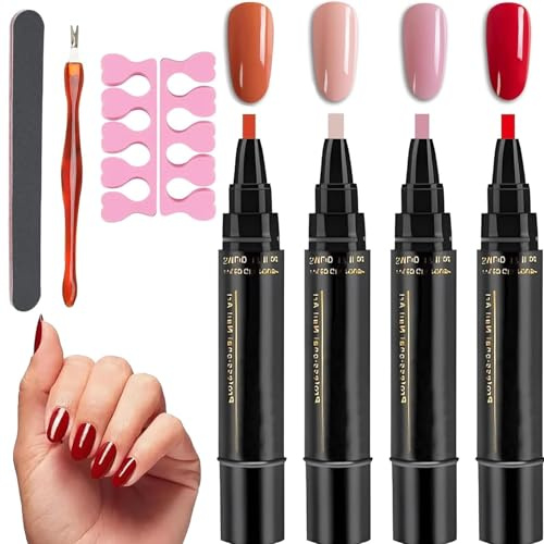 4Pcs Nail Pens Uk Set,Diy Nail Art Beautiful Nail Pens Nail Varnish Pens for Girls Ideal for At Home Manicure